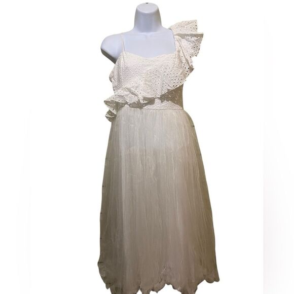 NWT Full Tulle Skirt Eyelet Lace Babydoll Top Flutter Sleeve Shimmering Skirt - Picture 3 of 11